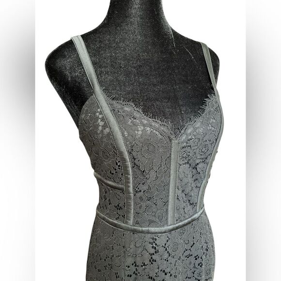 Express Black Lace Sheath Midi Dress Size 6 Spaghetti Strap Sweetheart Cocktail - Picture 6 of 11